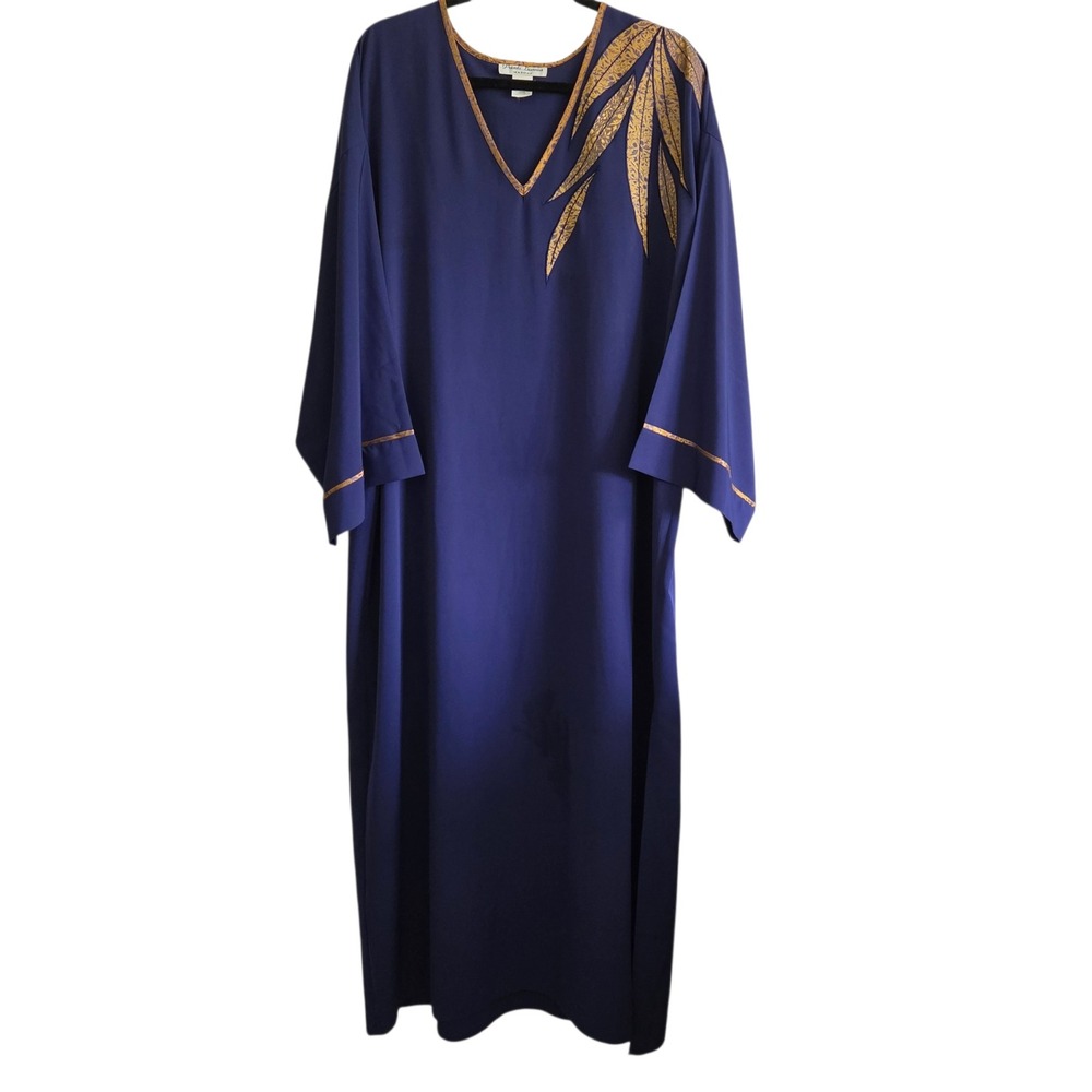 Natori Private Luxuries Purple Gold Embroidered Caftan Gown Large 17031P